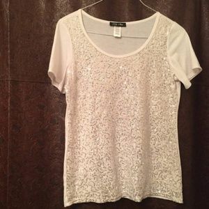Only Nine white sequins short sleeve top L